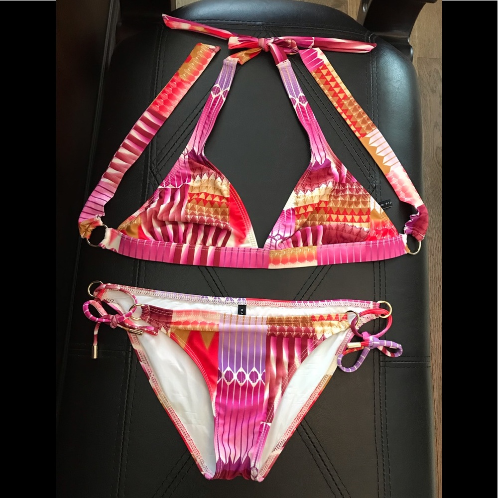 Radio Fiji Halter Top Side Tie Bottom Geometric Pattern Two Piece Bikini